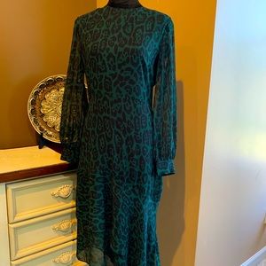 Green animal print long dress